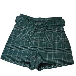Women’s House of Harlow 1960 Green & Black Plaid Wool Blend High Waisted Shorts